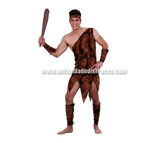 Disfraz de Troglodita adulto. Talla única 52/54. Incluye vestido, cinturón, muñequeras y tobilleras. Disfraz de Cavernícola para hombre. Maza NO incluida, podrás verla en la sección Complementos.