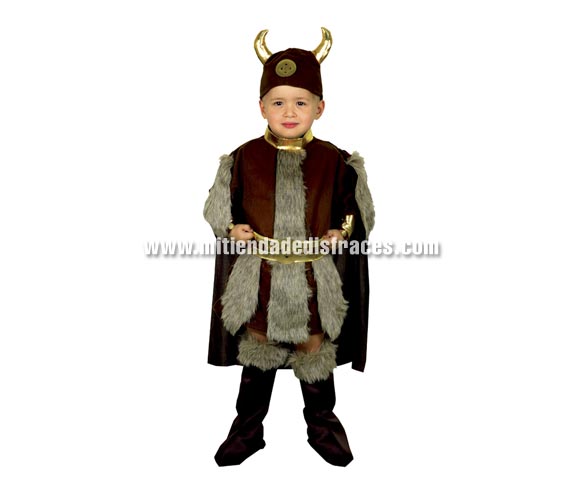 Disfraz de Vikingo económico talla de 13 a 15 años. Incluye traje con capa, cubrebotas, cinturón y casco de tela.