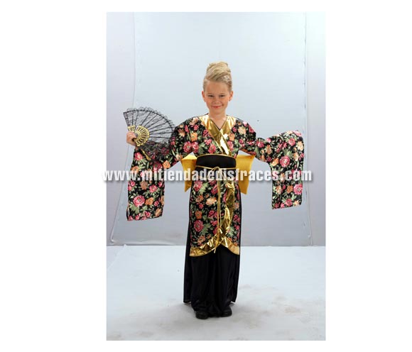 Disfraz de Geisha Estampada económico talla de 13 a 15 años. Incluye vestido, cinturón y lazo. 