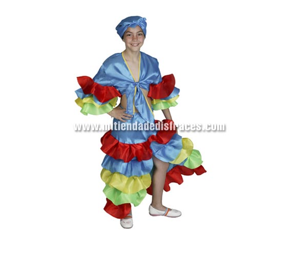 Disfraz de rumbera azul talla de 13 a 15 años. Incluye falda, camisa y pañuelo.