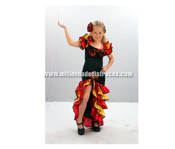 Disfraz de Bailarina de Rumba Económico talla de 13 a 15 años. Incluye vestido y flor para el pelo.