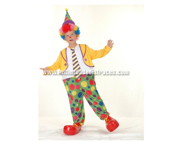 Disfraz de Payaso Aro niño económico talla de 13 a 15 años. Incluye sombrero y mono con aro y corbata. Peluca y zapatones NO incluidos, podrás verlos en la sección de Complementos.