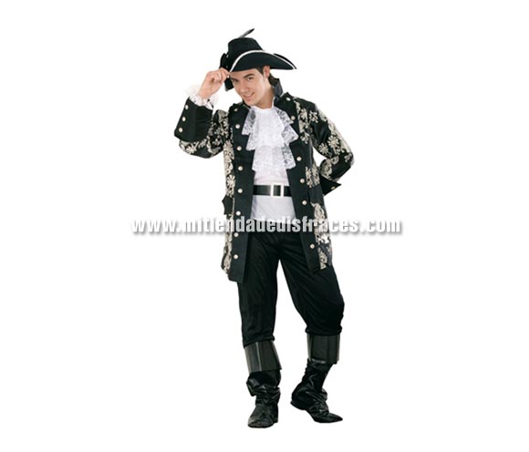 Disfraz de Lord Pirata Adulto. Talla XL 54/58. Incluye sombrero, pecherín, chaqueta, cinturón y pantalones-botas de tela.