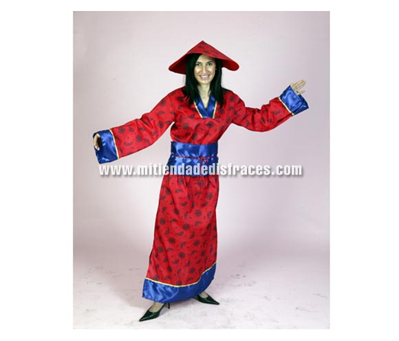 Disfraz de China adulta. Talla XL 44/48. Incluye sombrero, vestido y cinturón. 