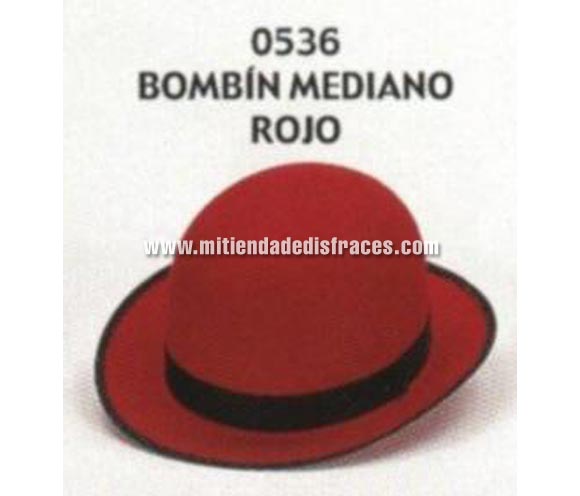 Sombrero Bombín mediano de color rojo. Buena calidad, fabricado artesanalmente en España. Posibilidad de ajuste de precio para grupos.
