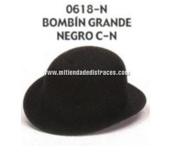 Sombrero Bombín grande negro con cinta negra. Buena calidad, fabricado artesanalmente en España. Posibilidad de ajuste de precio para grupos.