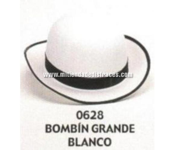 Sombrero Bombín grande blanco. Buena calidad, fabricado artesanalmente en España. Posibilidad de ajuste de precio para grupos. 