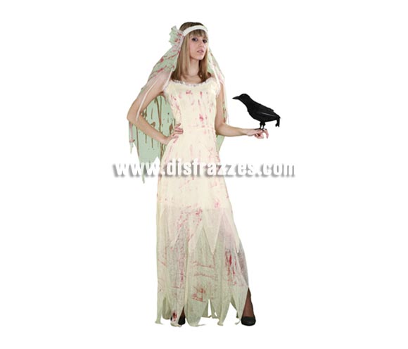 Disfraz de Novia Cadáver manchada de sangre adulta para Halloween. Talla estándar 38/42. Disfraz original de Halloween que incluye vestido y tocado. Cuervo NO incluido, podrás verlo en la sección Decoración de Halloween en ésta misma web. Éste disfraz de Halloween es ideal para celebrar la Fiesta de la Noche de las Brujas cada vez más arraigada en nuestro País en Pub's, Discotecas, Casas particulares,  Restaurantes o Colegios y ayudar a crear un ambiente terrorífico y tenebroso indispensable para la Noche de Halloween la cual se celebra la víspera de Todos los Santos.
¡¡Compra tu disfraz para Halloween en nuestra tienda de disfraces, será divertido!!

¡¡¡PRÓXIMA RECEPCIÓN DE ÉSTE ARTÍCULO A PARTIR DE SEPTIEMBRE DE 2010!!!
