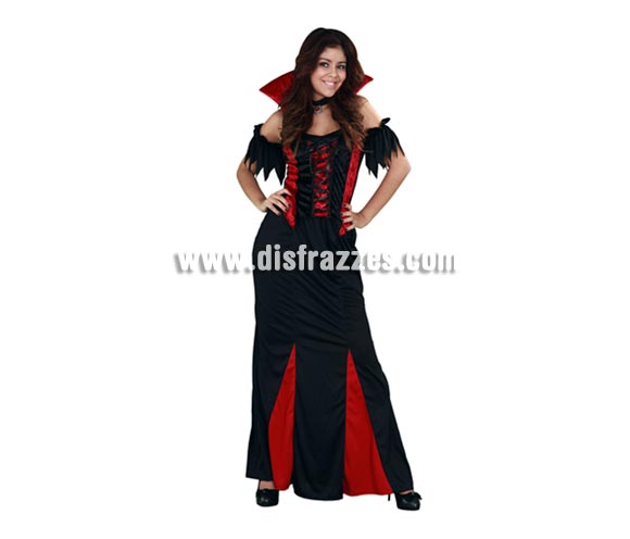 Disfraz de Señora Vampiresa adulta para Halloween. Talla estándar M-L = 38/42. Disfraz de Halloween barato que incluye top con cuello, falda y gargantilla. Éste disfraz de Halloween es ideal para celebrar la Fiesta de la Noche de las Brujas cada vez más arraigada en nuestro País en Pub's, Discotecas, Casas particulares,  Restaurantes o Colegios y ayudar a crear un ambiente terrorífico y tenebroso indispensable para la Noche de Halloween la cual se celebra la víspera de Todos los Santos.
¡¡Compra tu disfraz para Halloween en nuestra tienda de disfraces, será divertido!!

