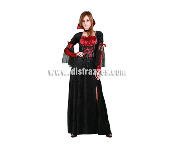 Disfraz de Vampiresa vestido largo adulta para Halloween. Talla estándar 38/42. Disfraz barato de Halloween que incluye vestido, collarín y guantes. Éste disfraz de Halloween es ideal para celebrar la Fiesta de la Noche de las Brujas cada vez más arraigada en nuestro País en Pub's, Discotecas, Casas particulares,  Restaurantes o Colegios y ayudar a crear un ambiente terrorífico y tenebroso indispensable para la Noche de Halloween la cual se celebra la víspera de Todos los Santos.
¡¡Compra tu disfraz para Halloween en nuestra tienda de disfraces, será divertido!!
