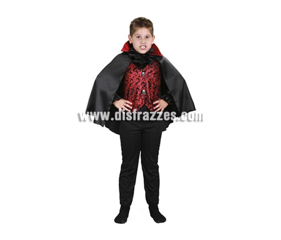 Disfraz de Vampiro lujoso infantil barato para Halloween. Talla de 7 a 9 años. Incluye camisa con pechera y capa. Disfraz de Drácula para niño. Éste disfraz de Halloween es ideal para celebrar la Fiesta de la Noche de las Brujas en Pub's, Discotecas, Casas particulares,  Restaurantes o Colegios y ayudar a crear un ambiente terrorífico y tenebroso indispensable para la Noche de Halloween la cual se celebra la víspera de Todos los Santos.
¡¡Compra tu disfraz para Halloween en nuestra tienda de disfraces, será divertido!!

¡¡¡PRÓXIMA RECEPCIÓN DE ÉSTE ARTÍCULO A PARTIR DE SEPTIEMBRE DE 2010!!!