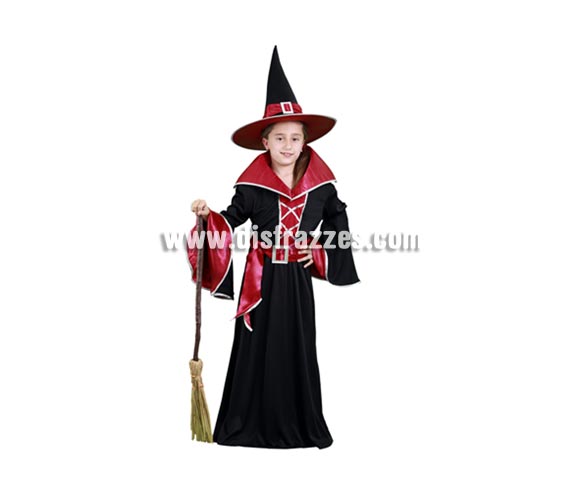 Disfraz de Bruja Granate de vestido largo infantil para Halloween barato. Talla de 10 a 12 años. Incluye sombrero, vestido y cinturón. Escoba NO incluida, podrás verla en la sección Complementos. Éste disfraz de Halloween es ideal para celebrar la Fiesta de la Noche de las Brujas cada vez más arraigada en nuestro País en Pub's, Discotecas, Casas particulares,  Restaurantes o Colegios y ayudar a crear un ambiente terrorífico y tenebroso indispensable para la Noche de Halloween la cual se celebra la víspera de Todos los Santos.
¡¡Compra tu disfraz para Halloween en nuestra tienda de disfraces, será divertido!!