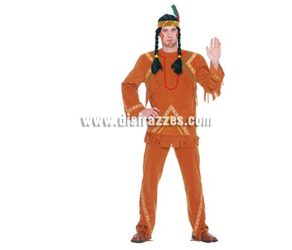 Disfraz de Indio adulto para Fiestas y Carnavales. Talla única 52/54. Incluye cinta de la cabeza, camisa y pantalón. Peluca de trenzas NO incluida, podrás verla en la sección Complementos. Disfraz de Indio para hombre.