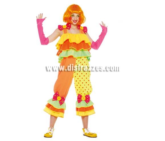 Disfraz de Payasa adulta. Talla única 38/44. Incluye vestido y mangas. Peluca y zapatones NO incluidos, podrás verlos en la sección Complementos. Disfraz de Payasa para mujer.