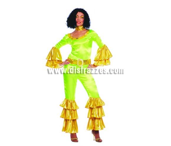 Disfraz de Mujer POP años 70. Talla única 38/40. Incluye cinta del cuello, cinturón y mono. Un disfraz muy llamativo para mujer que también podría servir como disfraz de Brasileña, Caribeña o Rumbera. Disfraz de Fiebre del sábado noche para mujer perfecto para Fiestas con amigos y para Carnaval.
