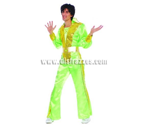 Disfraz de Hombre Pop Años 70. Talla única 52/54. Incluye mono y cinturón. Disfraz muy llamativo de hombre  para no pasar desapercibido que también podría servir como disfraz de Brasileño, Caribeño o Rumbero. Disfraz de Fiebre del sábado noche para hombre.