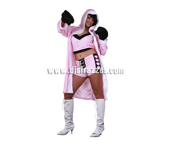 Disfraz de Boxeadora para mujer. Talla única 38/42. Incluye bata con capucha, top, pantalones y guantes. El precio está muy bien, ten en cuenta que lleva hasta los guantes.