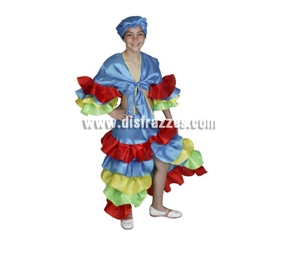 Disfraz de Rumbera Azul talla de 13 a 15 años o talla S de adultas. Incluye falda, camisa y pañuelo.