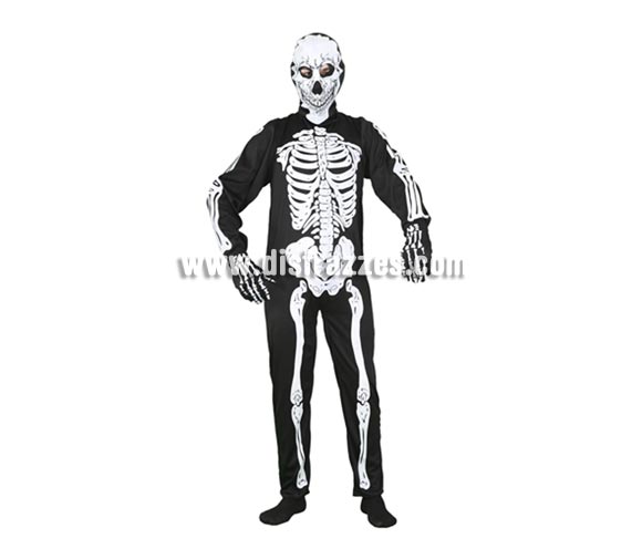 Disfraz de Esqueleto adulto para Halloween. Talla estándar M-L = 52/54. Disfraz barato de Halloween que incluye capucha, mono y guantes. Éste disfraz de Halloween es ideal para celebrar la Fiesta de la Noche de las Brujas cada vez más arraigada en nuestro País en Pubs, Discotecas, Casas particulares,  Restaurantes o Colegios y ayudar a crear un ambiente terrorífico y tenebroso indispensable para la Noche de Halloween la cual se celebra la víspera de Todos los Santos.
¡¡Compra tu disfraz para Halloween en nuestra tienda de disfraces, será divertido!!