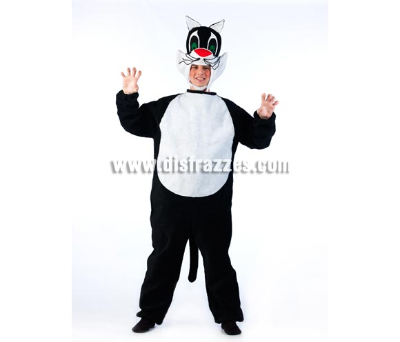 Disfraz de Gatito para adultos. Disponible en varias tallas. Para ir igual que Silvestre. Ideal para Peñas, Comparsas y Grupos. Disfraz de Gato para adultos. También tenemos la pareja con la referencia 0255CON.