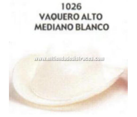 Sombrero Vaquero alto mediano blanco. Buena calidad, fabricado artesanalmente en España. Posibilidad de ajuste de precio para grupos. 