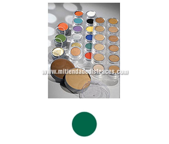 Maquillaje en crema (cremè make-up 401), de 2,5 ml, de color verde oscuro. 
Fácil de usar, se quita con agua y jabón, antialérgico.