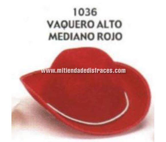 Sombrero Vaquero alto mediano rojo. Buena calidad, fabricado artesanalmente en España. Posibilidad de ajuste de precio para grupos. 