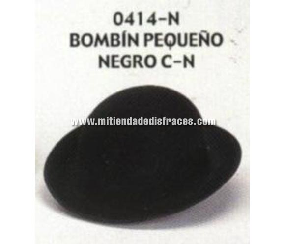 Sombrero Bombín pequeño negro con cinta negra. Buena calidad, fabricado artesanalmente en España. Posibilidad de ajuste de precio para grupos.