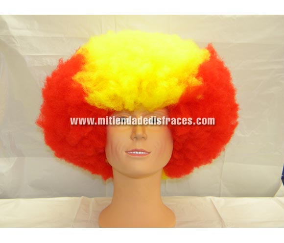 Peluca Afro gigante de España. Para animar a nuestra Selección y si vas al campo que te saquen en la tele. Peluca para ir a ver los partidos de la Selección con los amigos y que todos sepan donde estás si luego os vais a celebrarlo por ahí, te aseguramos que con ésta peluca se te ve de lejos.