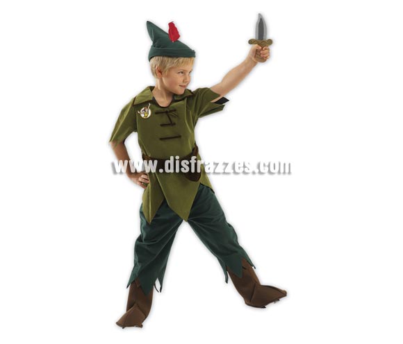 Disfraz de Peter Pan. Talla de 3 a 4 años. Incluye gorro, camisa, pantalón y cinturón y machete. Disfraz con licencia Disney ideal como regalo.