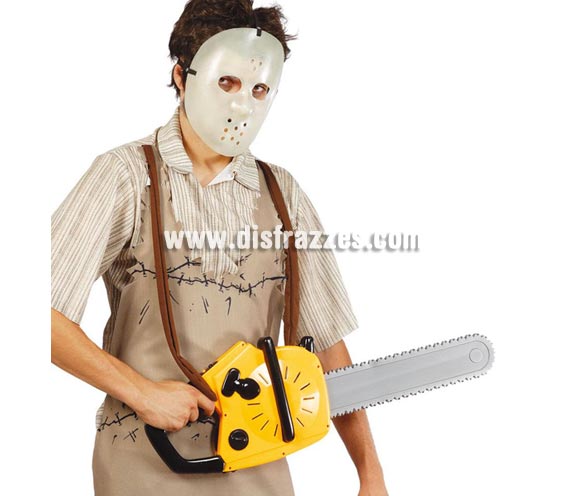 Imitación de una Motosierra eléctrica de plástico de 72 cms. de longitud con sonido y vibración. Para disfrazarse de Cara de Cuero o Bubba el de La Matanza de Texas en Halloween.