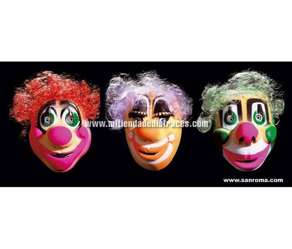 Caretas Clown con pelo infantiles. Se venden por separado. Precio por unidad.