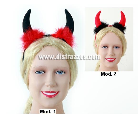 Diadema cuernos Diablo con marabú 2 colores surtidos para Halloween. También es perfecta para Despedidas de  Soltera. Precio por unidad, se venden por separado.