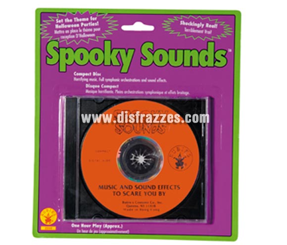 CD con sonidos de efectos especiales para Halloween. Artículo muy apropiado para decoración de Halloween en Discotecas, Pubs, Restaurantes, Colegios y Casas particulares y así crear un ambiente terrorífico y tenebroso típico de la Fiesta de Halloween cada vez más seguida por todos. ¡¡Compra la decoración para Halloween en nuestra tienda de disfraces, será divertido!! 
