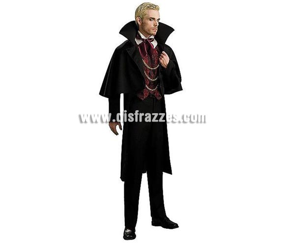 Disfraz de Barón o Vampiro adulto para Halloween. Talla estándar de hombre. Incluye chaqueta con capa, camisa con chaleco y pañuelo para el cuello. Éste disfraz de Halloween es ideal para celebrar la Fiesta de la Noche de las Brujas en Pubs, Discotecas, Casas particulares,  Restaurantes o Colegios y ayudar a crear un ambiente terrorífico y tenebroso indispensable para la Noche de Halloween la cual se celebra la víspera de Todos los Santos.
¡¡Compra tu disfraz para Halloween en nuestra tienda de disfraces, será divertido!!
