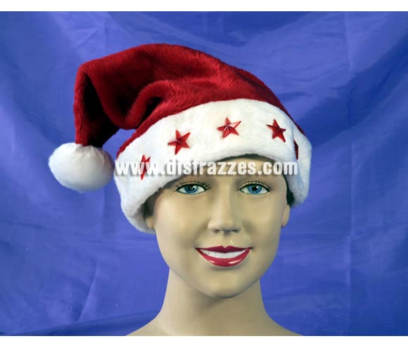Sombrero o gorro de Papa Noel con estrellas luz de tela peluche para Navidad. ¡¡Compra los complementos de tus disfraces en nuestra tienda de disfraces, será divertido!!