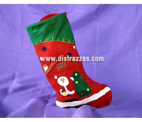 Calcetín o bota de fieltro Papa Noel con abeto para Navidad. Ideal para decorar el Hogar en Navidad. ¡¡Compra la decoración de Navidad en nuestra tiendadedisfraces, será divertido!!