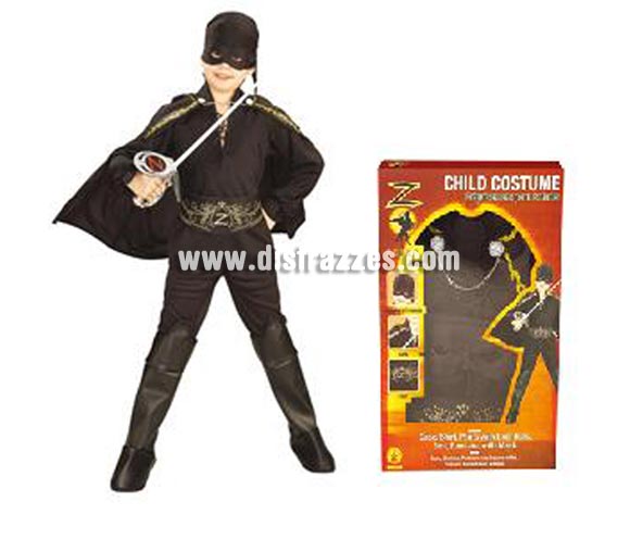 Disfraz del Zorro en caja con accesorios para Carnaval. Talla de 5 a 7 años. Incluye camisa, pantalones, cubrebotas, capa, bandana para la cabeza con atifaz y cinturón de EVA. Disfraz con licencia con presentación en caja ideal para regalo. Éste disfraz es ideal para Carnaval y para regalar en Navidad, en Reyes Magos, para un Cumpleaños o en cualquier ocasión del año. Con éste disfraz harás un regalo diferente y que seguro que a los peques les encantará y hará que desarrollen su imaginación y que jueguen haciendo valer su fantasía. 
¡¡Compra tu disfraz para Carnaval o para regalar en Navidad o en Reyes Magos en nuestra tienda de disfraces, será divertido!!
