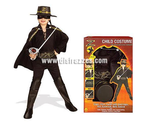Disfraz del Zorro lujo infantil para Carnaval. Talla de 3 a 4 años. Presentación en caja perfecto como regalo. Incluye camisa, pantalón, capa, máscara, sombrero, espada, cubrebotas y cinturón eva. Disfraz con licencia ideal para regalo. Éste disfraz de Carnaval es ideal para divertirse en las Fiestas de Carnavales tan divertidas y estrambóticas como siempre y que cada vez se celebran en más Pueblos, Villas  y Ciudades, tanto en la calle como en Pub's, Discotecas, Casas particulares,  Restaurantes o Colegios y disfrazándote con un traje de Carnaval ayudarás a crear ese ambiente Carnavalesco, tan divertido, multicolor y variopinto  que a todos nos fascina y nos divierte.
¡¡Compra tu disfraz para Carnaval en nuestra tienda de disfraces, será divertido!!