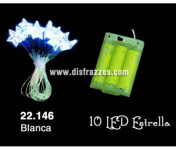Guirnalda 10 Estrellas LED blanca para  interior. Funciona con pilas, marca CE. Ideal para decorar el árbol de Navidad o cualquier espacio. ¡¡Compra la decoración de Navidad en nuestra tienda de disfraces, será divertido!!