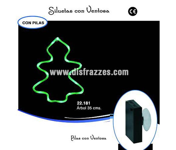 Silueta Árbol verde de 35 cm. con ventosa. Funciona con pilas. Marca CE. Ideal para decorar el Hogar en Navidad. ¡¡Compra la decoración de Navidad en nuestra tienda de disfraces, será divertido!!