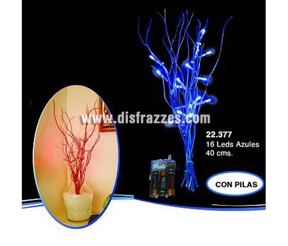 Rama de 16 LED azules de 40 cm. Funciona con pilas. Ideal para decoración de interiores en Navidades. ¡¡Compra la decoración de Navidad en nuestra tienda de disfraces, será divertido!!