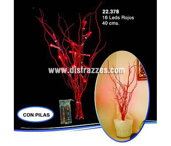 Rama de 16 LED rojos de 40 cm. Funciona con pilas. Ideal para decoración de interiores en Navidades. ¡¡Compra la decoración de Navidad en nuestra tienda de disfraces, será divertido!!