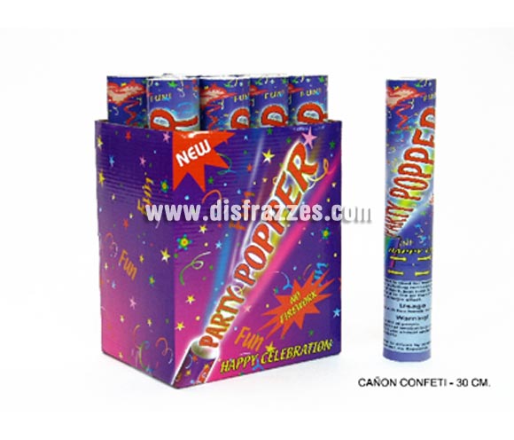 Cañón Confeti de 30 cm. para Bodas y Celabraciones. Lanza papeles de colores con aire comprimido al accionarlo y realiza un efecto Lluvia de papeles muy bonito para cualquier tipo de celebración. ¡¡Compra los artículos para tus Fiestas en nuestra tienda de disfraces, lo pasarás bien y será divertido!!