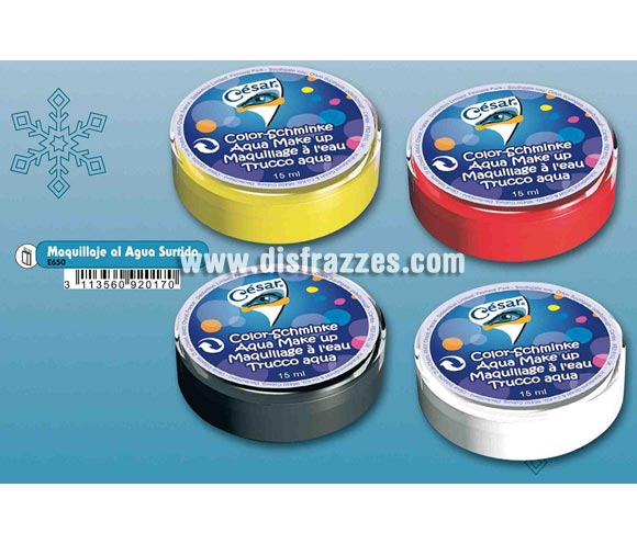 Maquillaje al agua de 15 ml. de colores surtidos para Carnaval y Halloween. Artículo de Maquillaje ideal para caracterizarte en Carnaval, en Halloween o en cualquier fecha del año que tengas ocasión para ir de Fiesta a Pubs, Discotecas, Casas particulares, Restaurantes o Colegios y ayudar a crear un ambiente Festivo propio de la Fiesta a la que acudas.
¡¡Compra el maquillaje para tu disfraz de Carnaval o de Halloween en nuestra tienda de disfraces, será divertido!!
