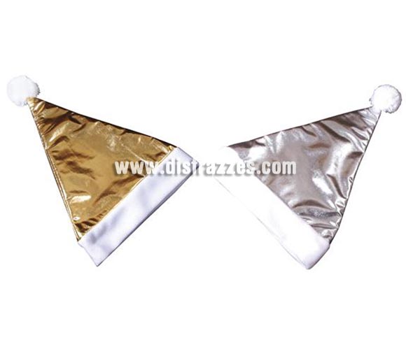 Gorro Papa Noel de color oro o plata para Navidad. Talla estándar. Disponible ne dos colores, oro y plata. ¡¡Compra los accesorios para la Navidad en nuestra tienda de disfraces, será genial!!