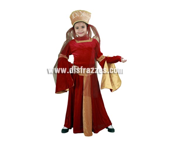 Disfraz de Lady Ginebra Medieval barato para niña. Talla de 3 a 4 años. Incluye vestido y tocado. Éste disfraz de Medieval es ideal para celebrar las Fiestas o Ferias Medievales cada vez más arraigadas en nuestro País que se celebran tanto en Pueblos en la calle, como en Pubs, Discotecas, Casas particulares,  Restaurantes o Colegios y disfrazándote con un traje Medieval ayudarás a crear ese ambiente de la Edad Media, el Renacimiento o la Época Medieval, tan atractivo como aventurero y que a todos nos fascina.
¡¡Compra tu disfraz para Ferias Medievales en nuestra tienda de disfraces, será divertido!!
