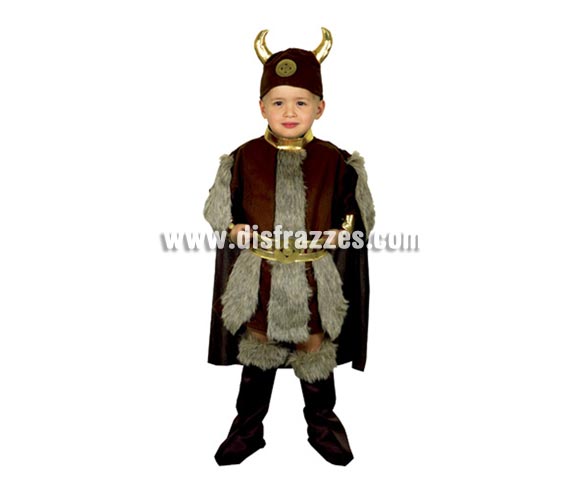 Disfraz de Vikingo económico talla de 10 a 12 años. Incluye traje con capa, cubrebotas, cinturón y casco de tela.