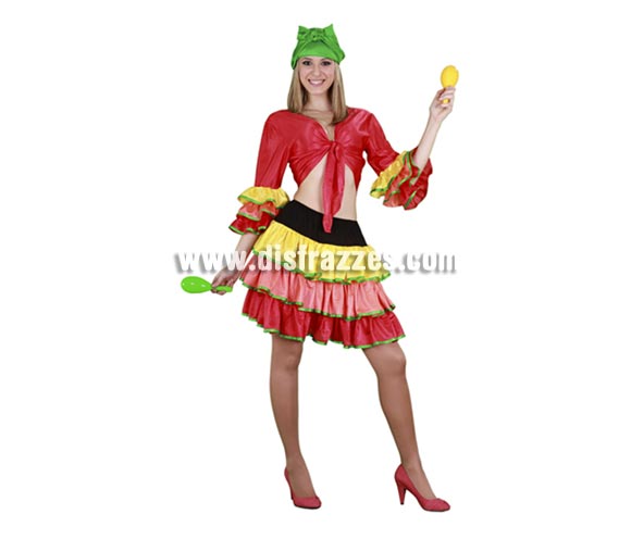 Disfraz de Rumbera Sexy adulta para Carnaval. Talla única 38/42. Incluye pañuelo de la cabeza, camisa y falda. Maracas NO incluidas, podrás verlas en la sección Complementos. Disfraz de Caribeña o Brasileña para mujer. Éste disfraz de Carnaval es ideal para divertirse en las Fiestas de Carnavales tan divertidas y estrambóticas como siempre y que cada vez se celebran en más Pueblos, Villas  y Ciudades, tanto en la calle como en Pubs, Discotecas, Casas particulares, Restaurantes o Colegios y disfrazándote con un traje de Carnaval ayudarás a crear ese ambiente Carnavalesco, tan divertido, multicolor y variopinto que a todos nos fascina y nos divierte.
¡¡Compra tu disfraz para Carnaval en nuestra tienda de disfraces, será divertido!!
