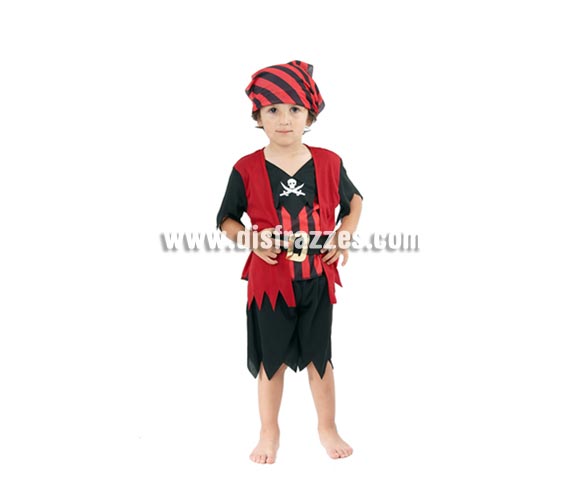 Disfraz barato de Pirata para niños de 3 a 4 años. Incluye camisa con chaleco, falda, cinturón y pañuelo de la cabeza.